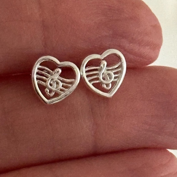 Sterling Silver Heart Music Note Earrings - Picture 9 of 12